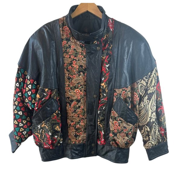 Vintage Pelle Leather & Fabric Bomber Jacket Men's L 90s Retro Streetwear - Picture 2 of 8